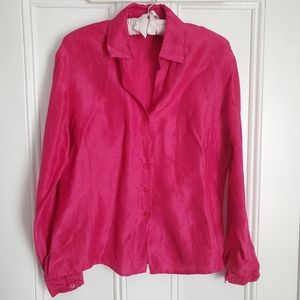 Vintage Hot Pink Silk Linen Button Down Top